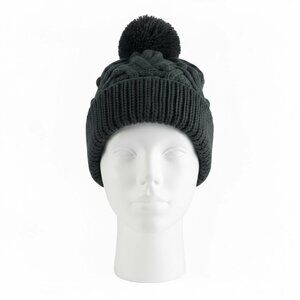 LC Lauren Conrad Beanie Pom Hat Dark Green Acrylic Chunky Knit Winter Cap OS